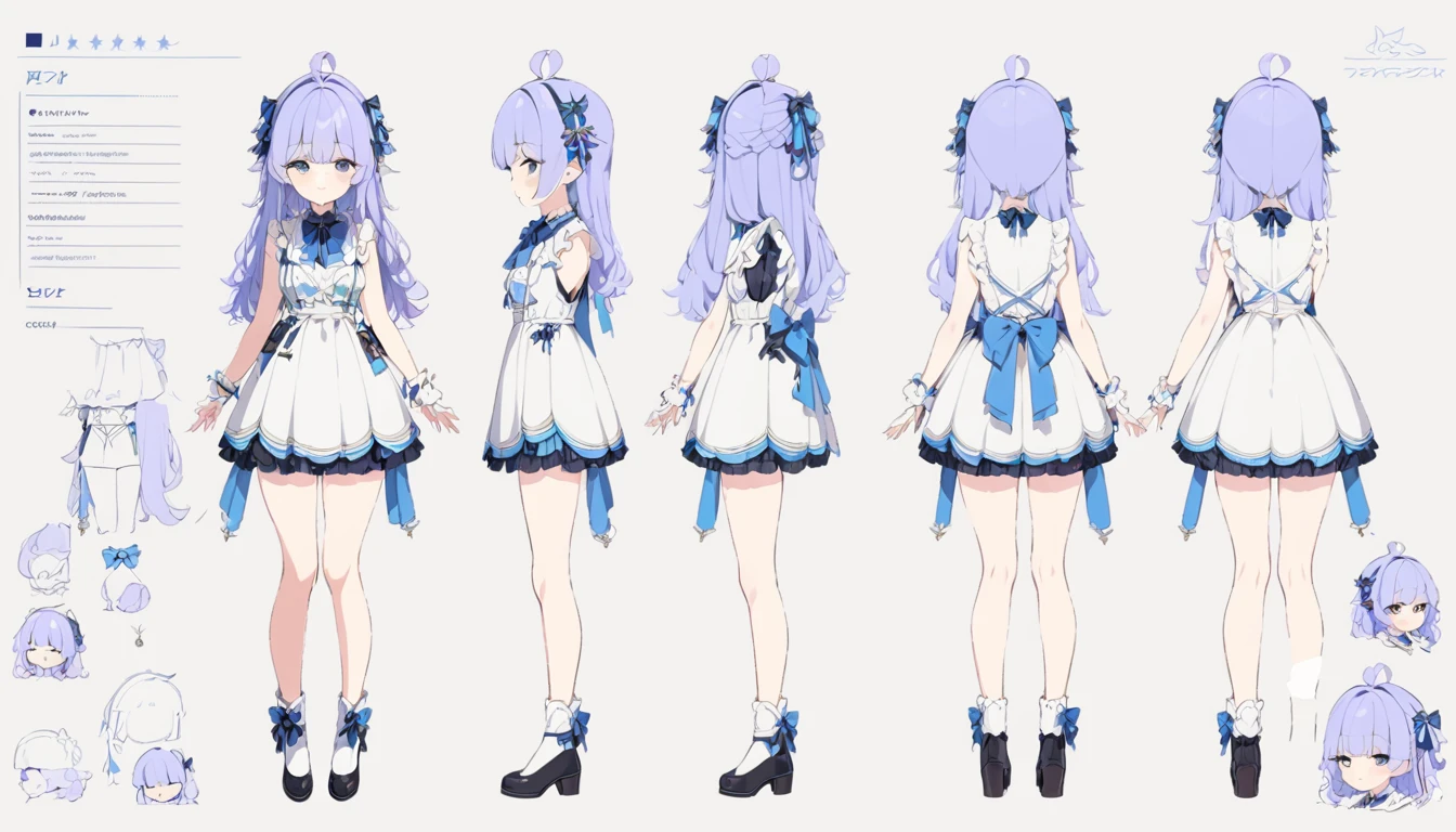 (best quality, masterpiece), 1girl, 15 yo,cute, standing girl, three view drawing, front and back and side, character sheet,full body,simple background,