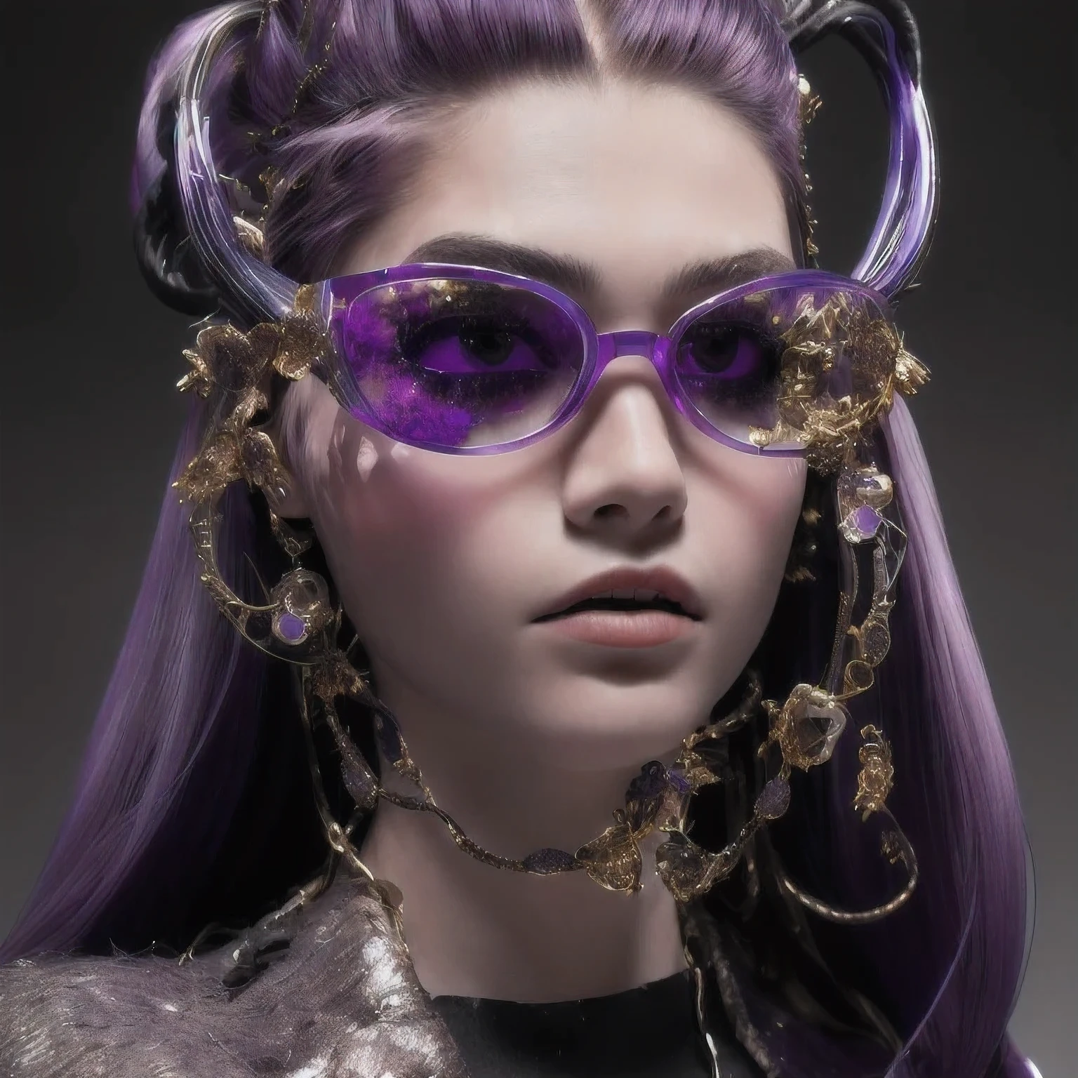 Purple Powder Queen,  wear glasses