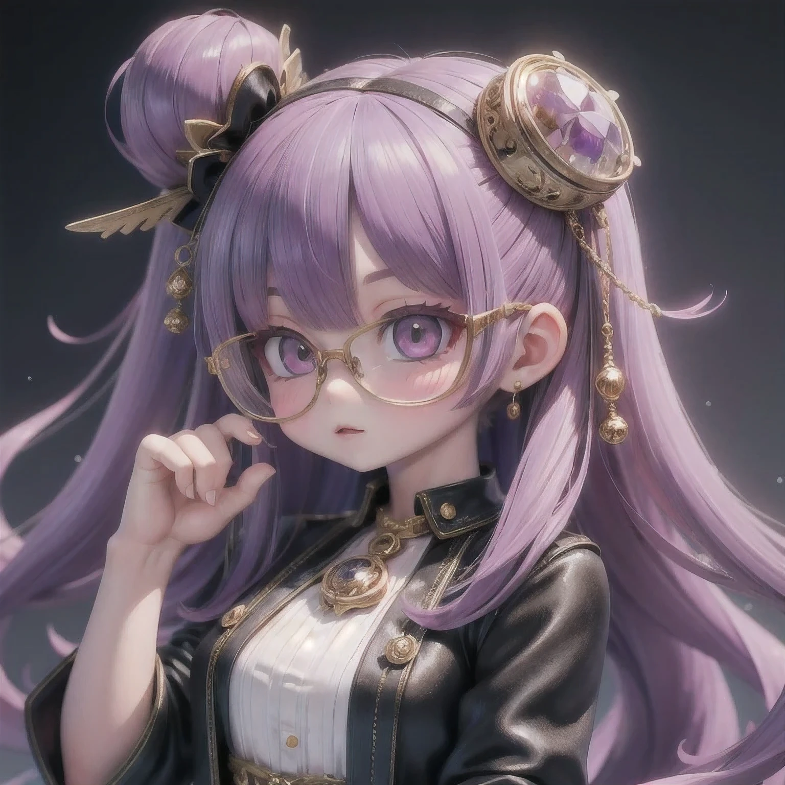 Purple Powder Queen, wear glasses