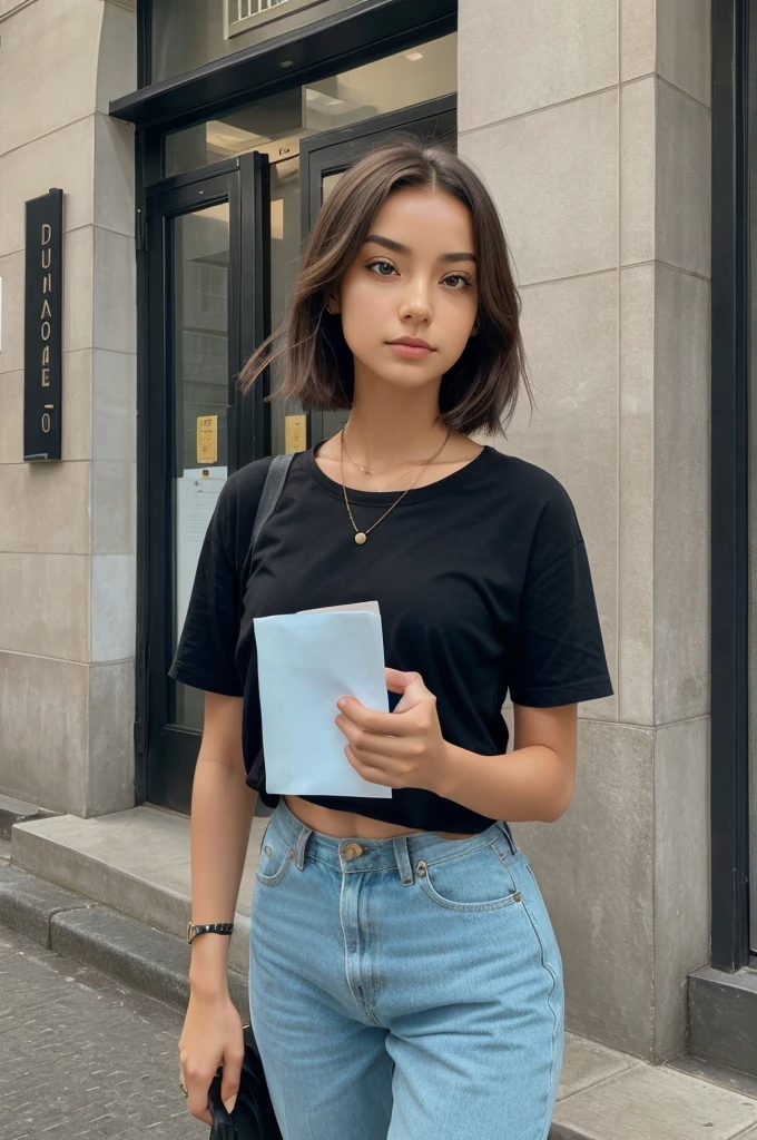 A girl with carrying a paper and on paper date June 29 2024 written and Rudebot written in capital letter