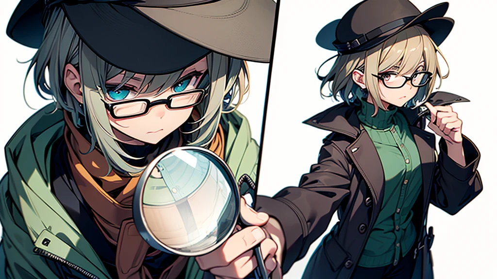 Character Name: Detective Kai character traits:
age: like々New Adulthood(20〜30th Generation)
gender: Do not ask(neutral)
clothing: The quintessential detective trench coat and hat accessory: Have a magnifying glass、Or expression of wearing glasses: Friendly、Intelligent and sharp eye hairstyle: Short or medium length hair、Natural Color(Black or brown)
background: Simple and calm colors(example: Blue or green)
Design Style:
Modern and clear design Simple and visually catchy Characters that are familiar to the audience Additional elements:
The icon is in a circle. It uses bright colors and simple lines. Detective elements.(exampleえば、Detective hat and magnifying glass)Describe it so that it can be clearly understood Reference image keywords:
DetectiveFriendlinessTriviaIntellectual
