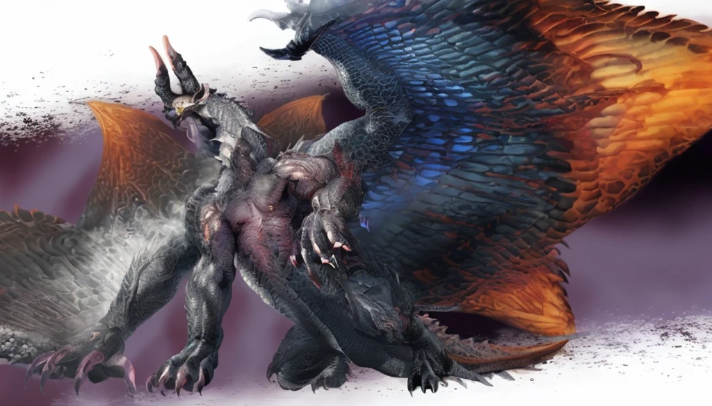 Mixture of black and white、Mysterious and Disastrous々Shii、There are claws on the wings、Draw a dragon with ram&#39;s horns and eyes.