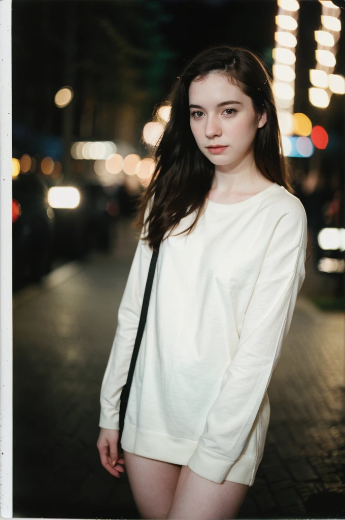 polaroid photo, night photo, photo of 24 y.o beautiful woman, pale skin, bokeh, motion blur