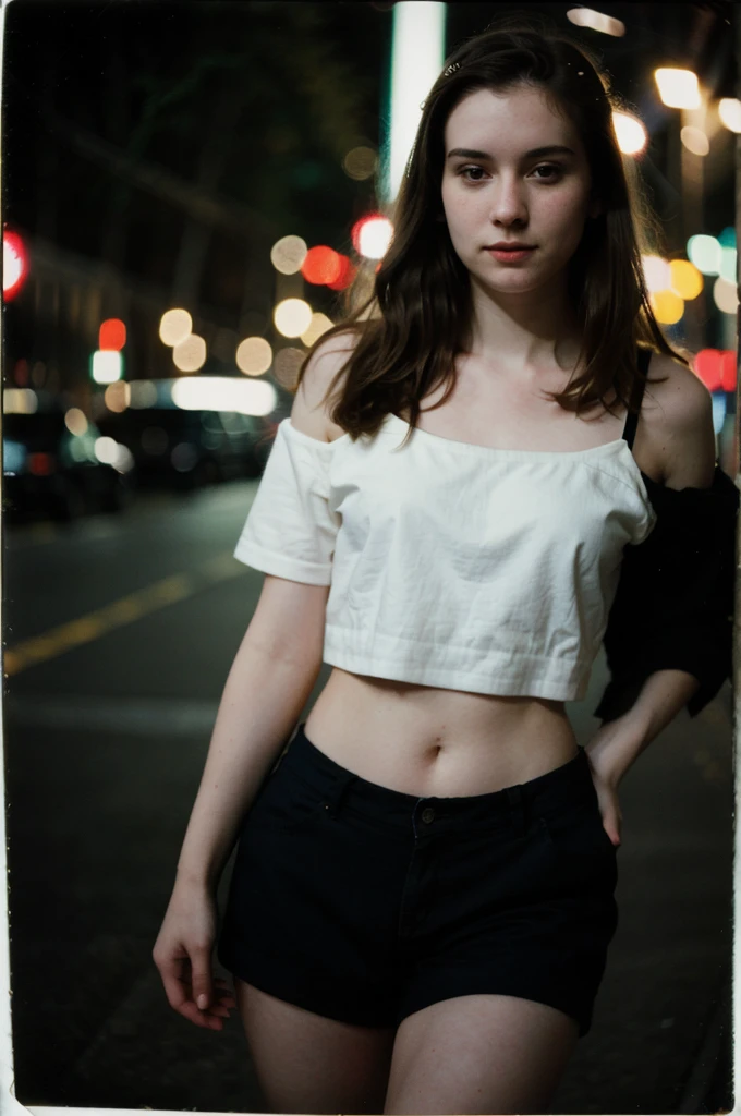 polaroid photo, night photo, photo of 24 y.o beautiful woman, pale skin, bokeh, motion blur