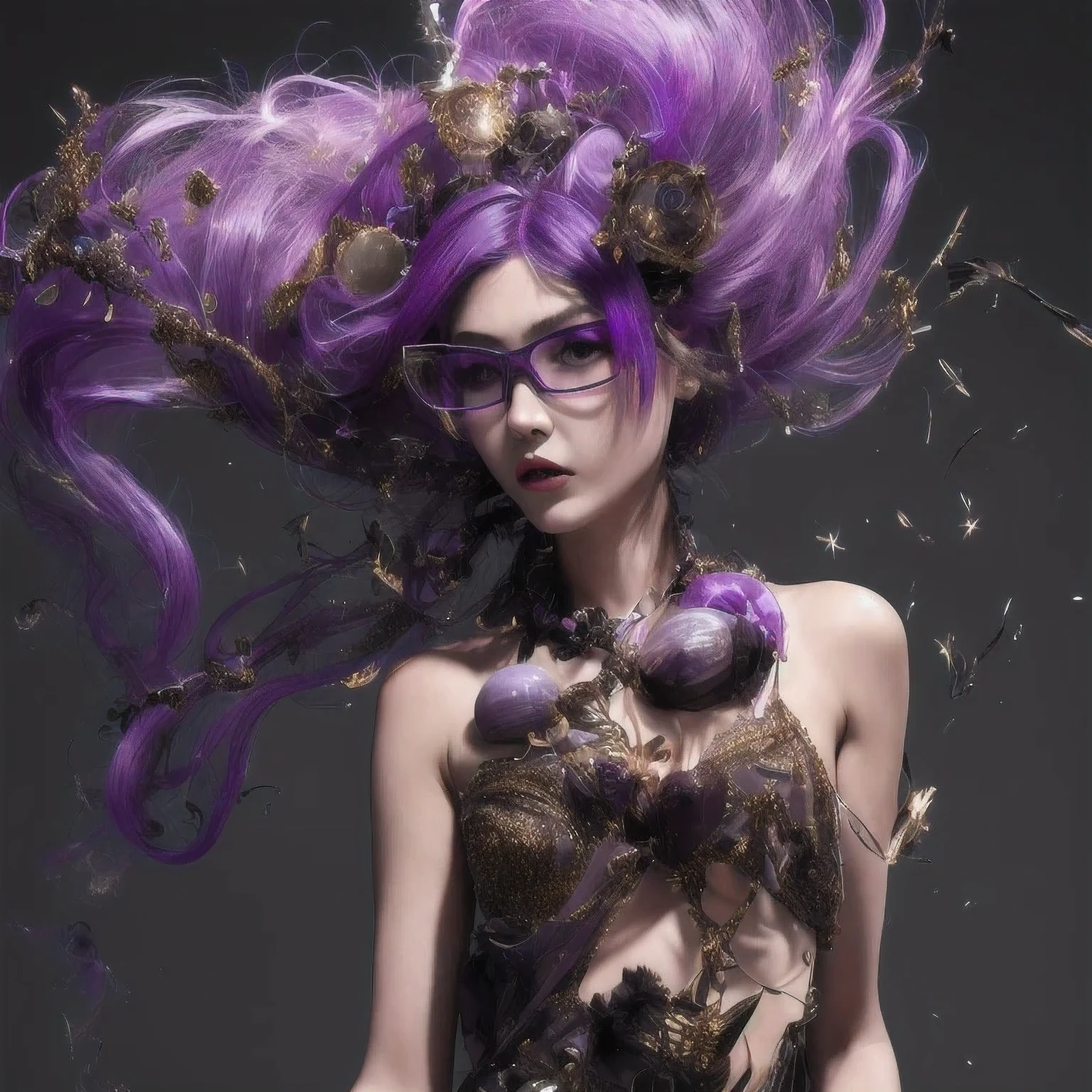 Purple Powder Queen,  wear glasses