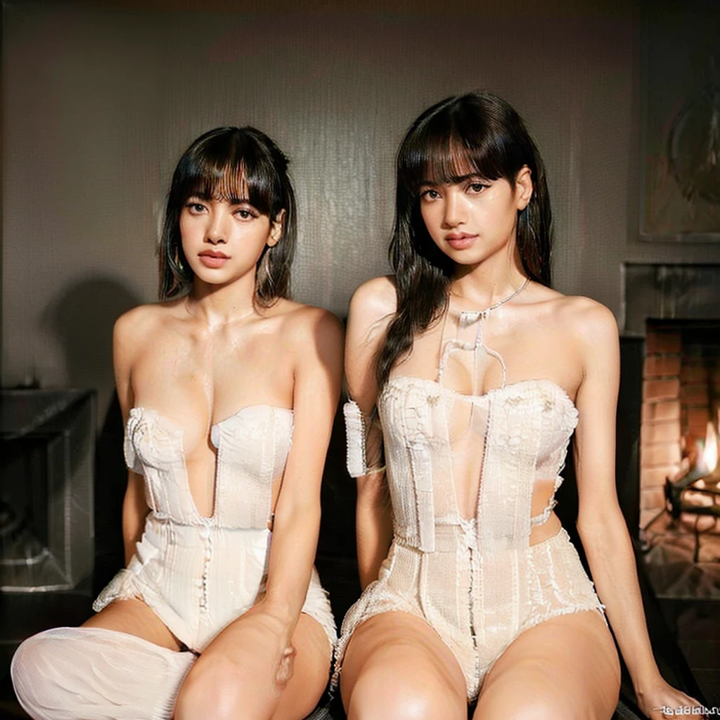 a beautiful young woman (Lisa, age 25), wearing an airy sheer Christmas night gown (shoulders exposed, deeply plunging neckline) , nude except for night gown, her intimate areas partially exposed and very detailed, playing with a baby bunny by an old-fashioned fireplace with a roaring fire, Christmas scene (best quality, 4k, 8k, highres, masterpiece:1.2), ultra-detailed, (realistic, photorealistic, photo-realistic:1.37), HDR, UHD, studio lighting, ultra-fine painting, sharp focus, physically-based rendering, extreme detail description, professional, vivid colors, bokeh, portrait, figurative, intimate, sensual, cozy, Christmas, warm lighting, chiaroscuro (show her entire body, show all of her)

