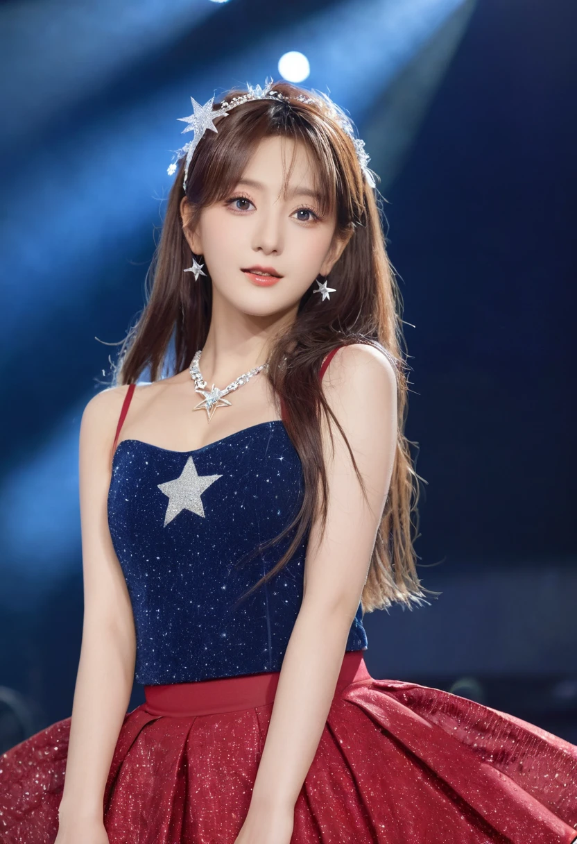 1 Girl, Solitary, best quality, masterpiece , Hoshino Ruby (Ruby Hoshino),  Hair accessories, Sparkling eyes, Stars on the eyes, (There is a star in the right eye:1), (skirt:1.4), (Concert 1), on stage,