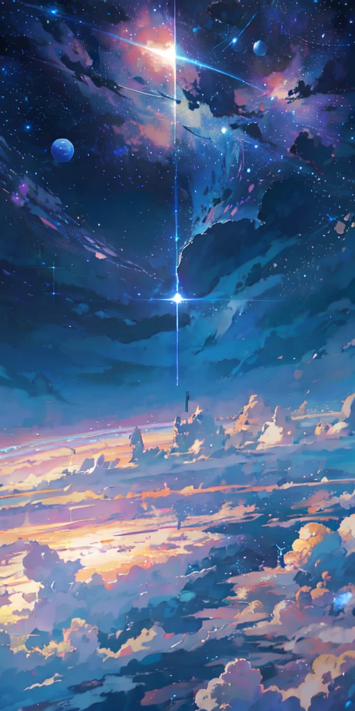 Beautiful sky anime scene with stars and planets, Space Sky. by Makoto Shinkai, anime art wallpaper 4k, anime art wallpaper 4k, Anime Art Wallpapers 8K, anime wallpaper 4k, anime wallpaper 4k, 4k anime wallpaper, Anime Sky, Awesome Wallpapers, Anime Background, Heavenly planets in the background, Anime Background art