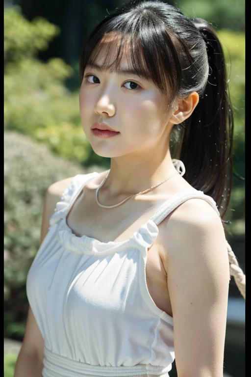 (Highest quality, 8K, 32k, masterpiece, Ultra-high resolution:1.2),Beautiful Japanese Women Photos, Small breasts, ponytail,Face Focus,Tiny swimsuit, necklace, Simple Background, From above, Staring at the audience,Tied under the chest with rope,Tied with rope over the chest,Tied with rope between the breasts,Detailed rope,Detailed bound skin texture,Precise texture,