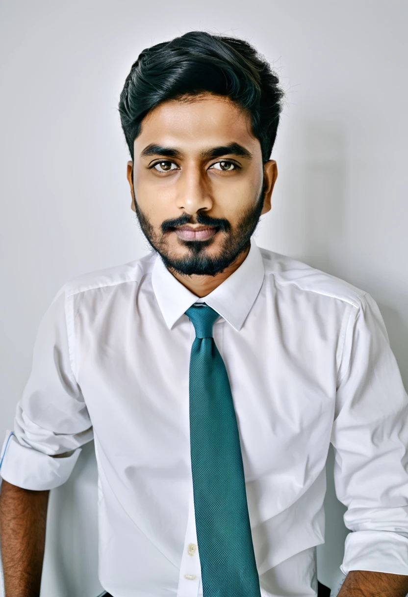 arafed man with a tie and a white shirt looking at the camera, a picture inspired by Bikash Bhattacharjee, reddit, shin hanga, khyzyl saleem, jama jurabaev, ranjit ghosh, carlos ortega elizalde, ash thorp khyzyl saleem, selfie photo, looking away from camera, 8k selfie photograph