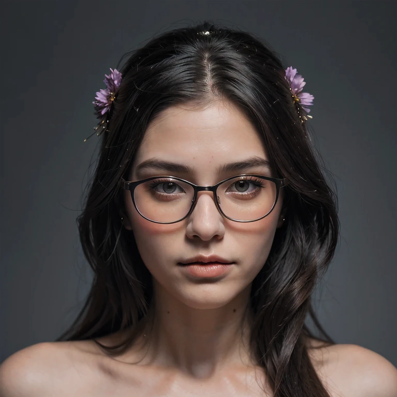 Purple Powder Queen,  wear glasses