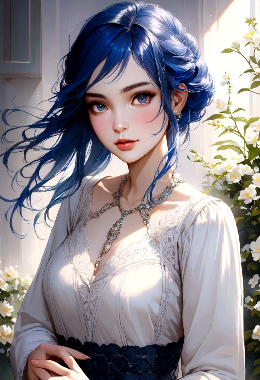 blue hair beautiful realistic girl