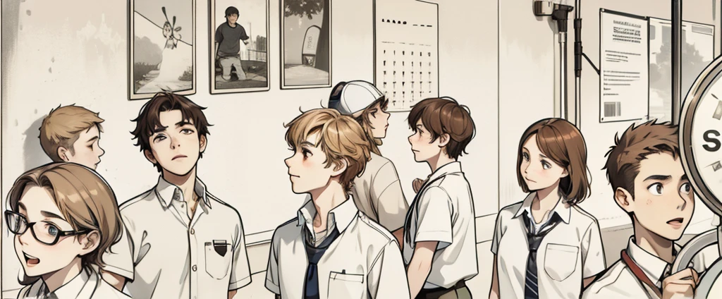 There is a group of high school students, they are 16 years old and have brown hair.