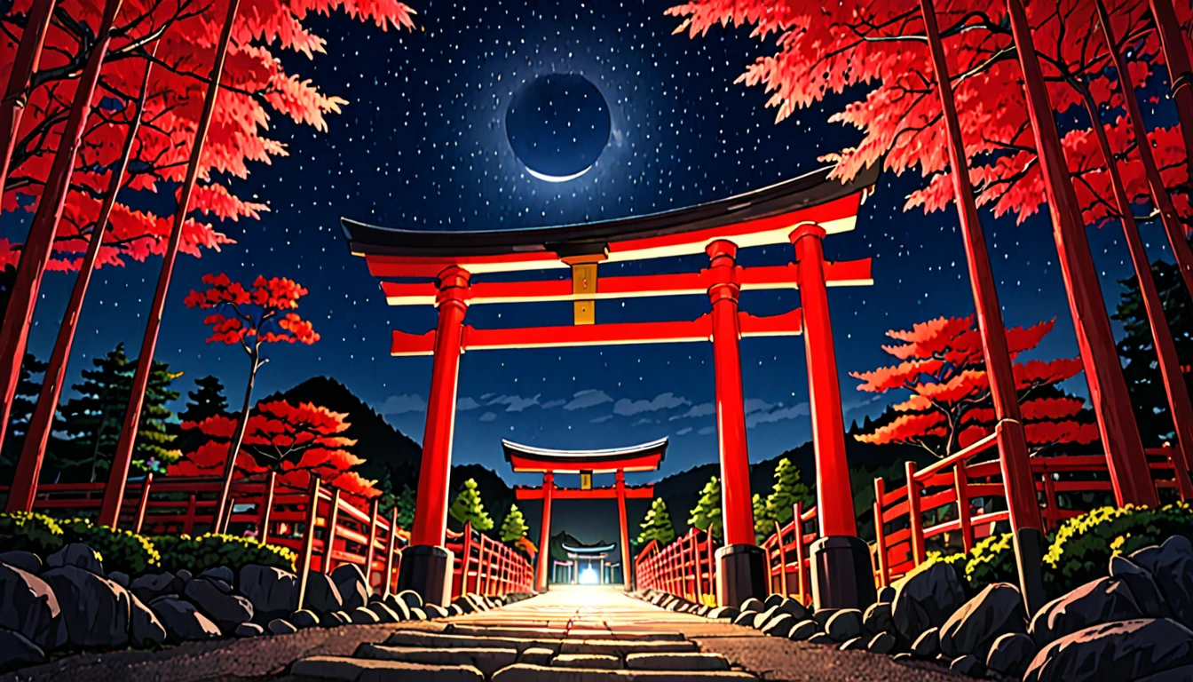Japan、shrine、Red color、torii、landscape、nature、night、