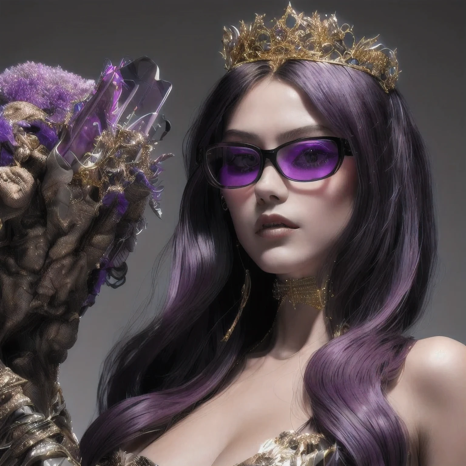 Purple Powder Queen,  wear glasses