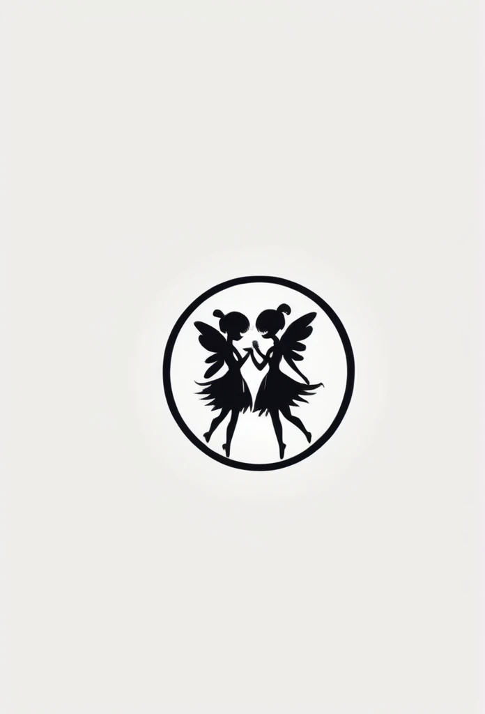Deep in the mountains of Japan、A stylish dining bar logo featuring two little fairies. A cool design with depth and natural flair. Chic and modern design. Monotone background, pure white.
