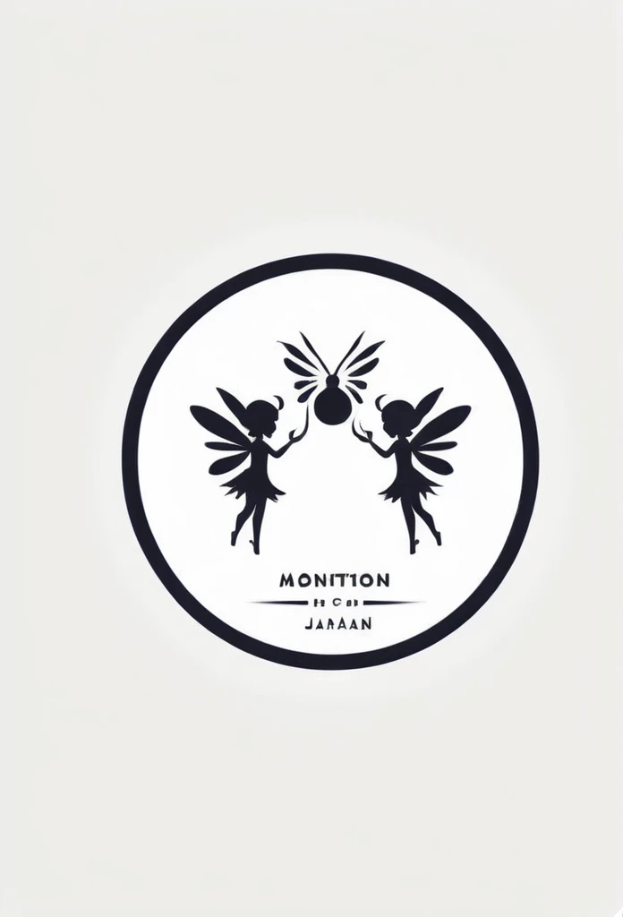 Deep in the mountains of Japan、A stylish dining bar logo featuring two little fairies. A cool design with depth and natural flair. Chic and modern design. Monotone background, pure white.