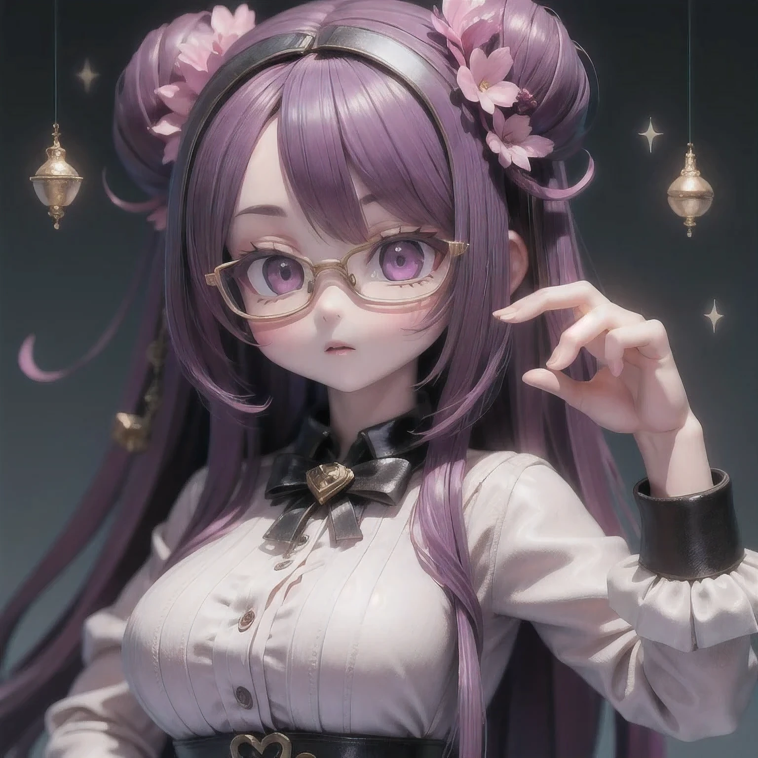 Purple Powder Queen, wear glasses