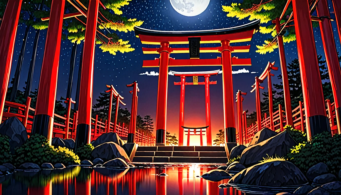 Japan、shrine、Red color、torii、landscape、nature、night、Illusion、Real、