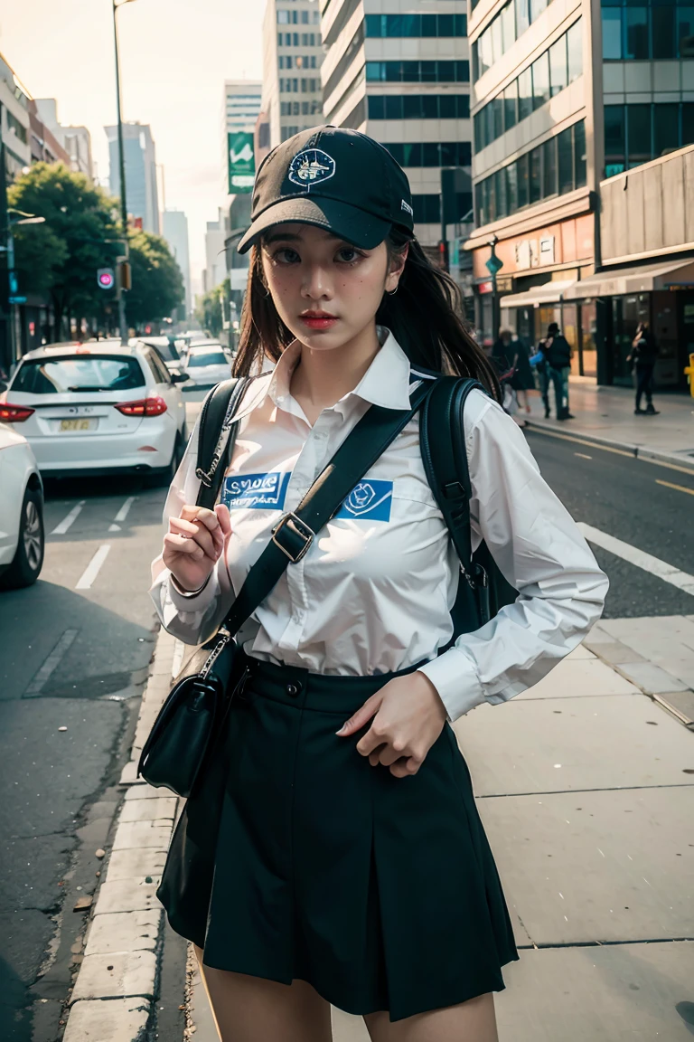 Female courier, tooling, on the way to deliver the courier, on the streets of the city, high detail, 4K, masterpiece.
