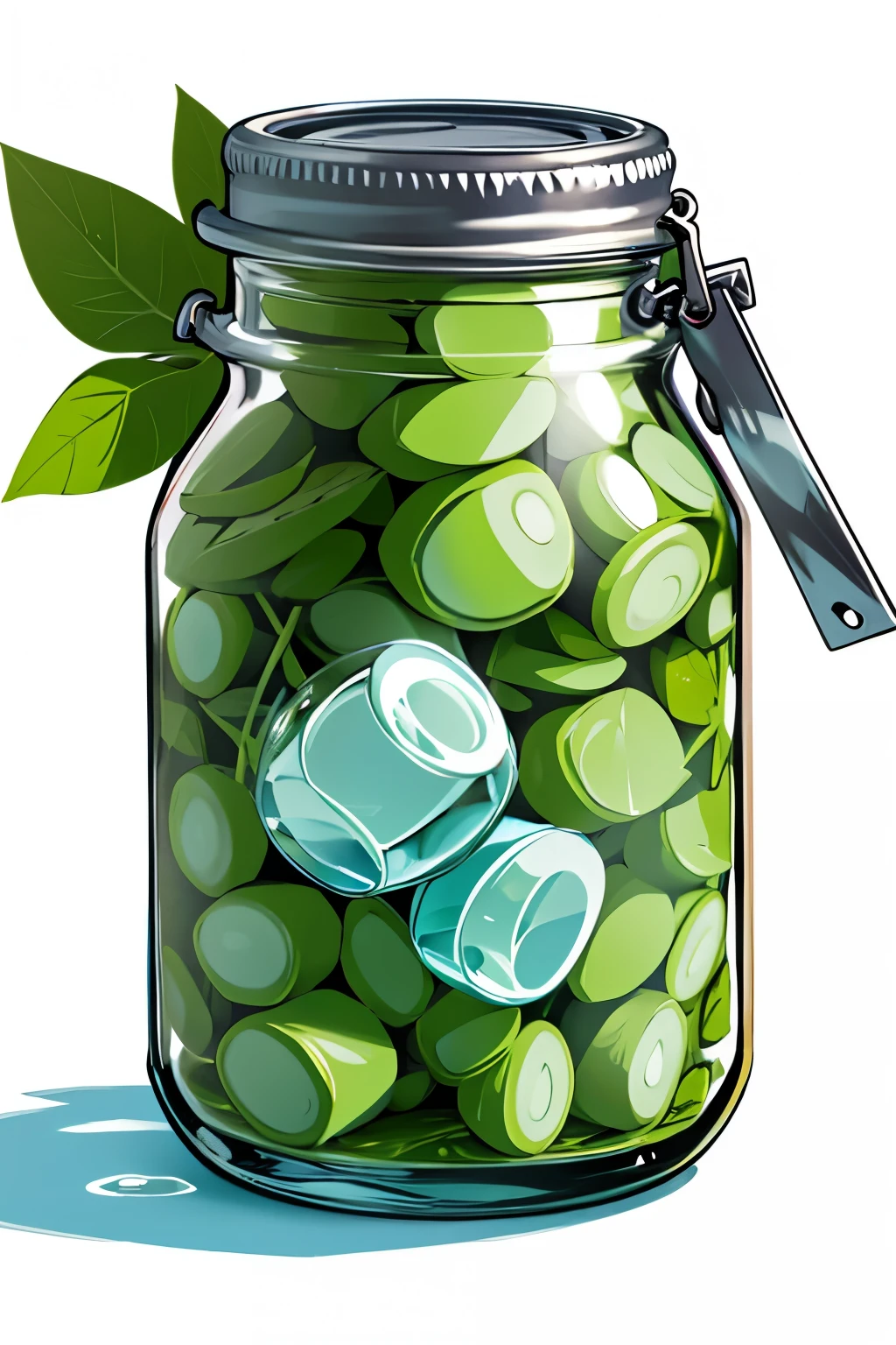 chibi version of a jar filled with a green liquid, with a fetus in it, white background, flat colours