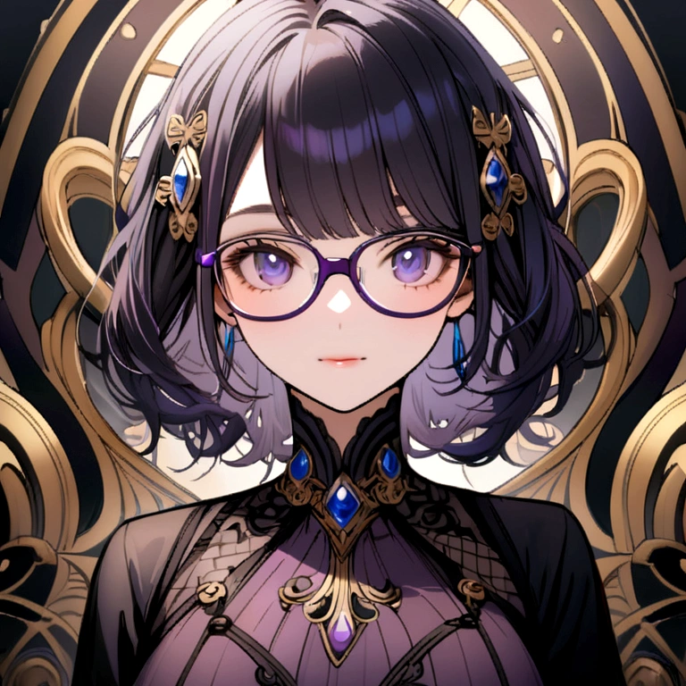 Purple and black hair girl and glasses 