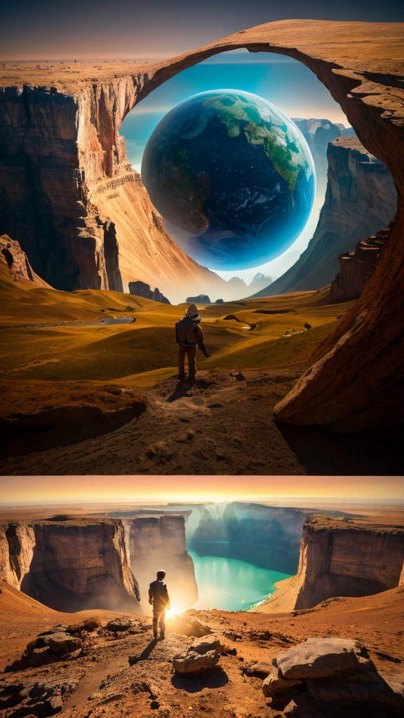 
Show in one image how the creation of man from earth is presented in an artistic interpretation, highlighting the symbolism and uniqueness of the process."real detail, high resolution, 8k resolution