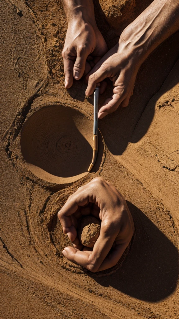 Show in one image how the creation of man from earth is presented in an artistic interpretation, highlighting the symbolism and uniqueness of the process."real detail, high resolution, 8k resolution
