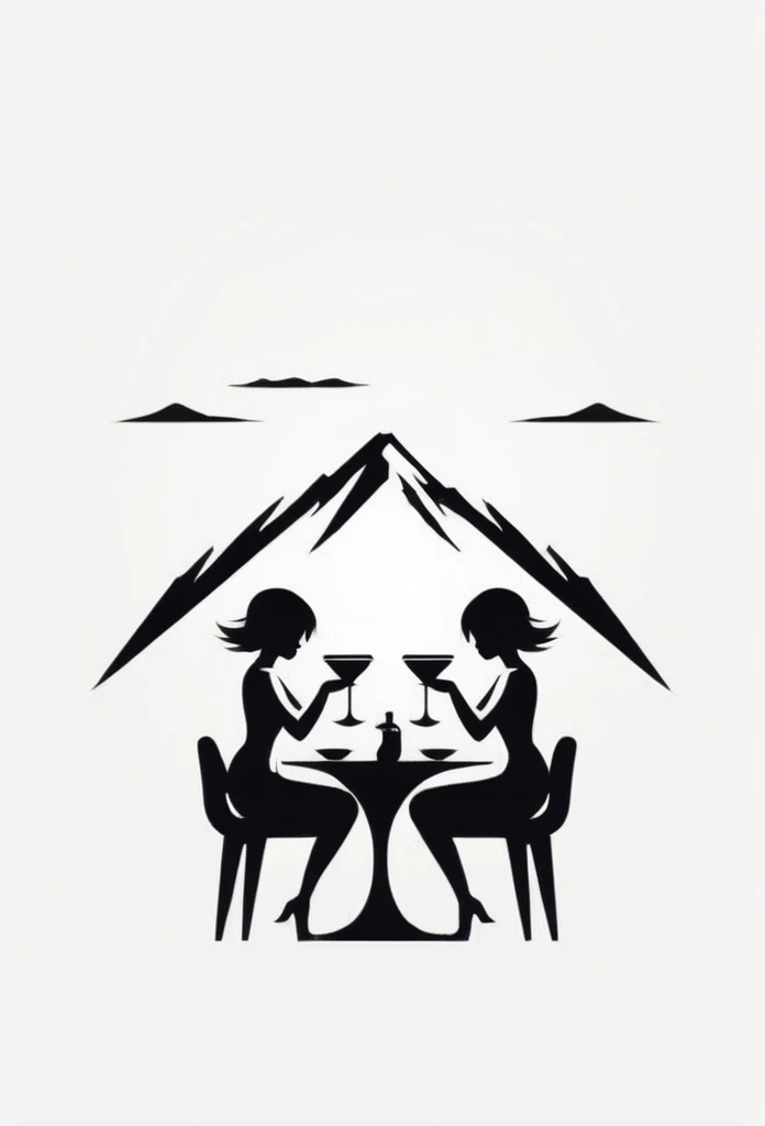 Mountains in Japan々Located deep in the mountains、A logo for a stylish dining bar. Two little fairies drinking at the bar. A cool design with depth and naturalness. Chic and modern design. Monotone background, pure white.