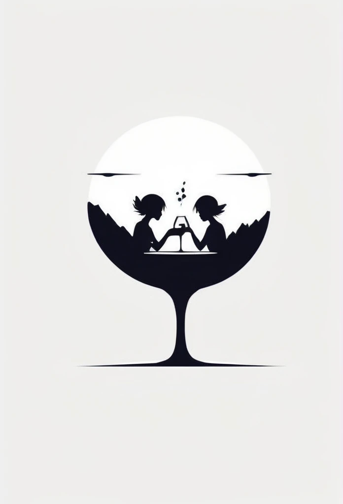 Mountains in Japan々Located deep in the mountains、A logo for a stylish dining bar. Two little fairies drinking at the bar. A cool design with depth and naturalness. Chic and modern design. Monotone background, pure white.