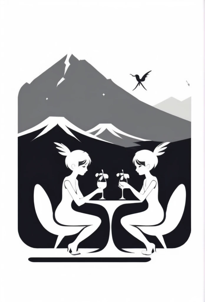 A stylish dining bar logo deep in the mountains of Japan

Two little fairies in the bar for a drink
although rich in nature has depth
Pretty cool design

chic and modern design
monotone



The background is white
