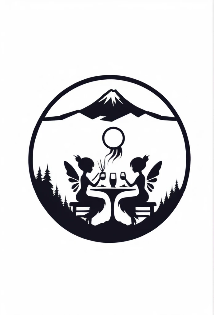 A stylish dining bar logo deep in the mountains of Japan

Two little fairies in the bar for a drink
although rich in nature has depth
Pretty cool design

chic and modern design
monotone



The background is white