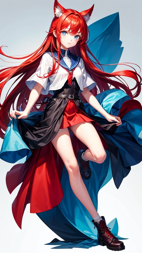 high quality (full body) (white background) (14 year old girl) (red hair) (blue eyes) 