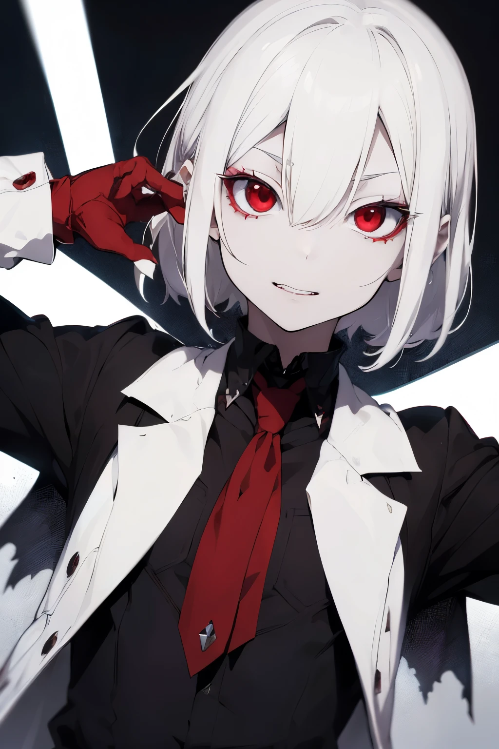 ((best qualityer)), ((anime styling)), (detailded), vampire albino femboy man with pale skin blonde hair, and red eyes