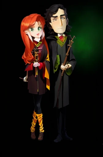 a cartoon drawing of two people dressed in harry potter outfits, holding wands, wearing hogwarts!!! robes!!!, hogwarts style, harry potter style, in hogwarts, harry potter!!, with slender, inspired by Aquirax Uno, inspired by Hinchel Or, holding a wand, fanart ”, official fanart, tall and lanky skinny, scandy and arender, digitally colored