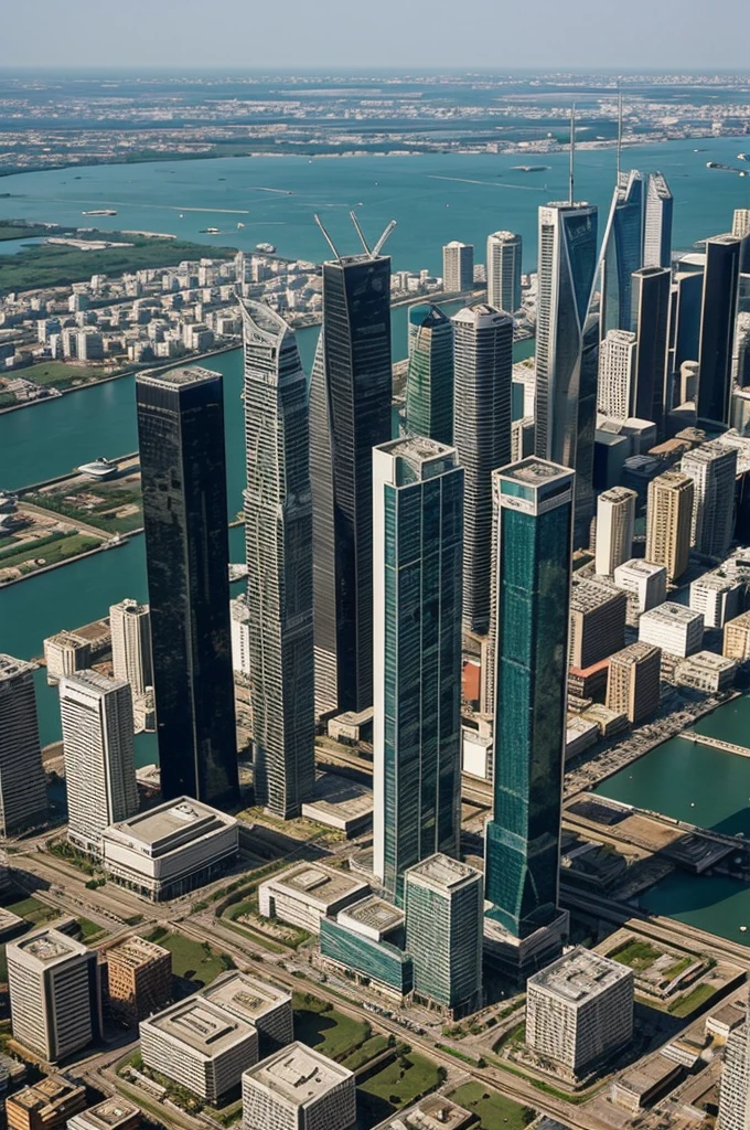You can draw a city skyline with 50 glass skyscrapers that mix various styles of architecture and a super financial complex with 7 neo-futuristic style skyscrapers with a very thin, 700-meter super office tower that is made of glass and that stands out from the rest. that this city can be seen from the coast of Lake Maracaibo, Zulia, Venezuela