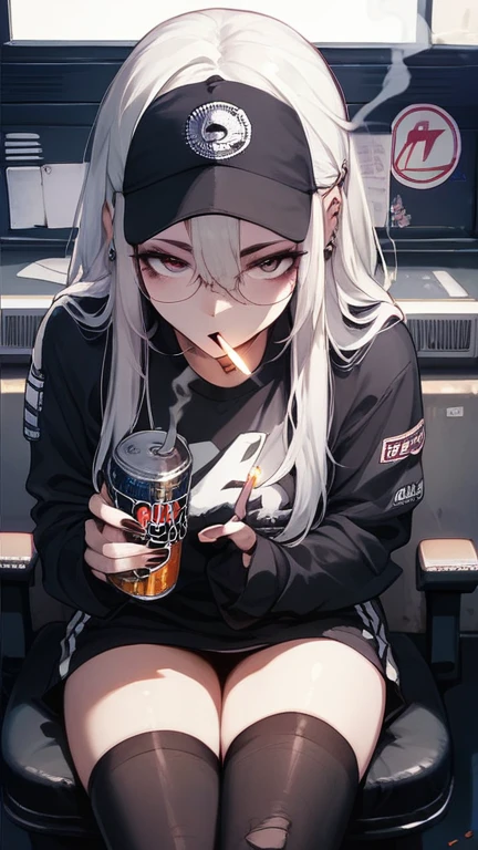 girl,Smoking a cigarette,Have an energy drink