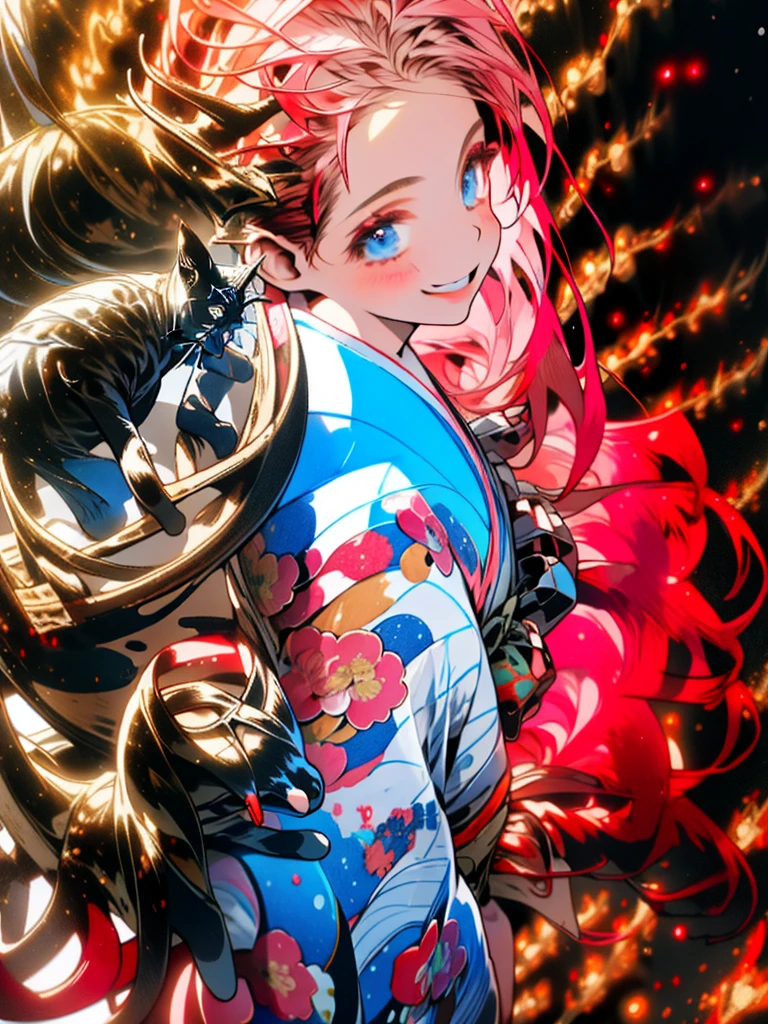 ((masterpiece:1.2, best quality)), ultra detailed, Ultra-precise depiction, Ultra-detailed depiction, (zentangle:1.2), (dynamic pose), (abstract background:1.5), wavy long hair, pink hair, 1girl, colorful, (masterpiece, best quality:1.2), cute,(Woman of) unsurpassed beautyglitter background
Spectacular view
One beautiful girl in a thousand years,japanese,kimono,cute,cowboyshot,smile