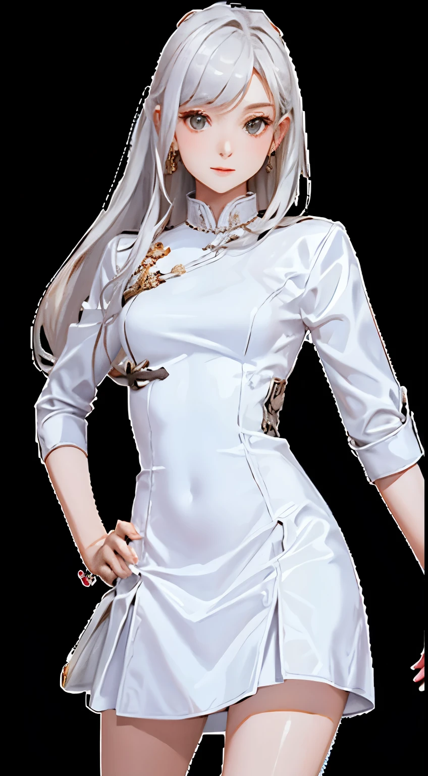 Realistic, High resolution, soft light, 1 female, alone, Hips up, long white hair, captain uniform, Jacket, shirt, skirt
