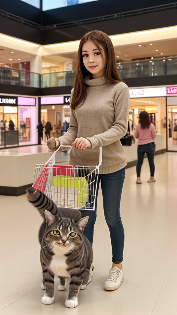 cute cat shopping in shopping mall