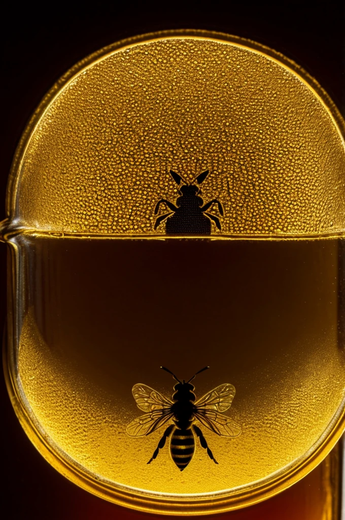 Golden honeycomb background plus a silhouette of a house and above the house the silhouette of a jar of honey and above the jar the silhouettes of a queen bee