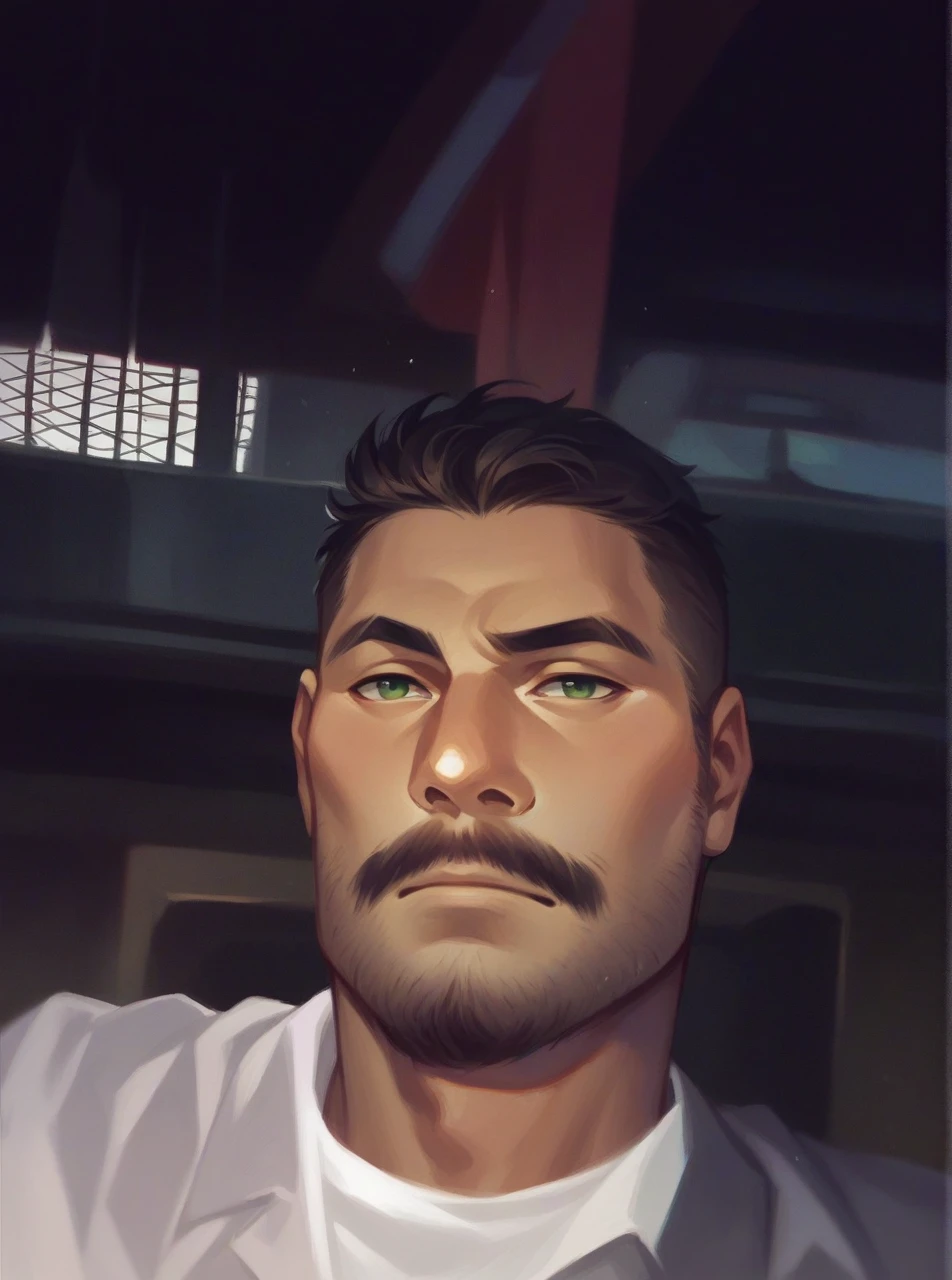 man with green eyes, wearing a formal shirt showing only his face