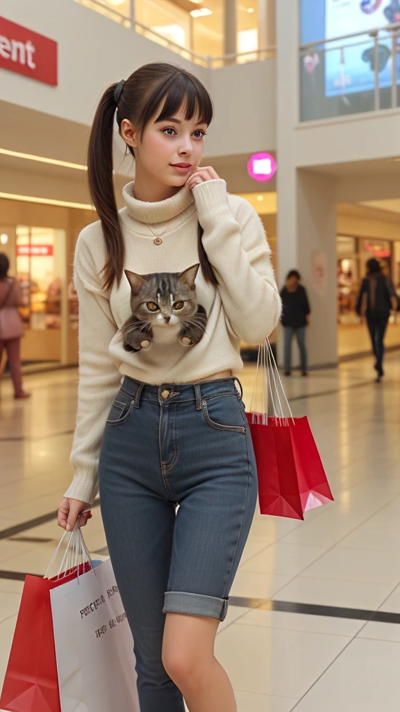 cute cat shopping in shopping mall