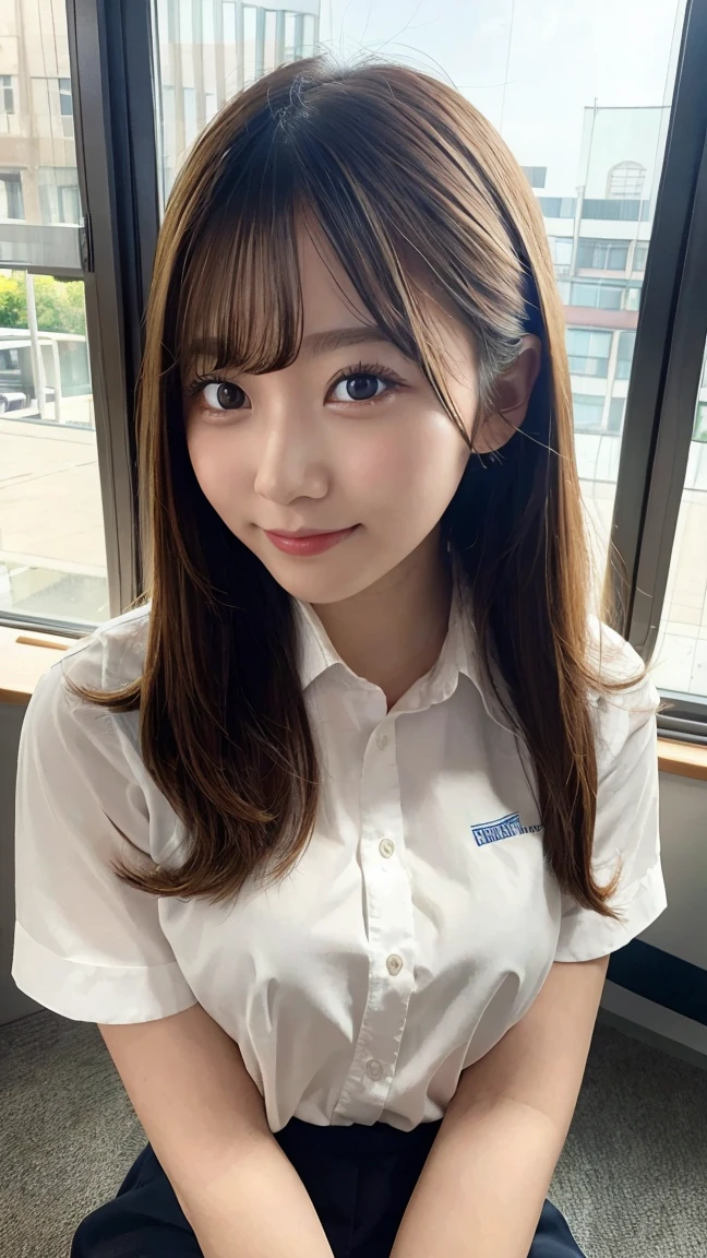 best quality, 1 beautiful female student, , sitting in classroom, focused on book, natural light, tidy desk, detailed background