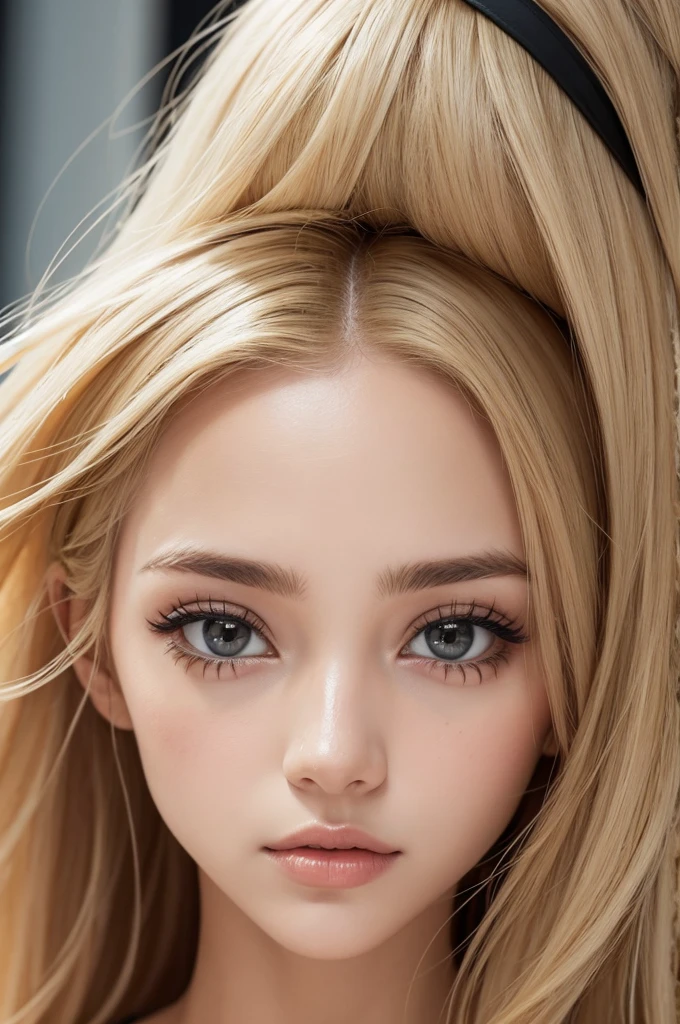 Make a , she has blond hair,Ela tem olhos azuis,