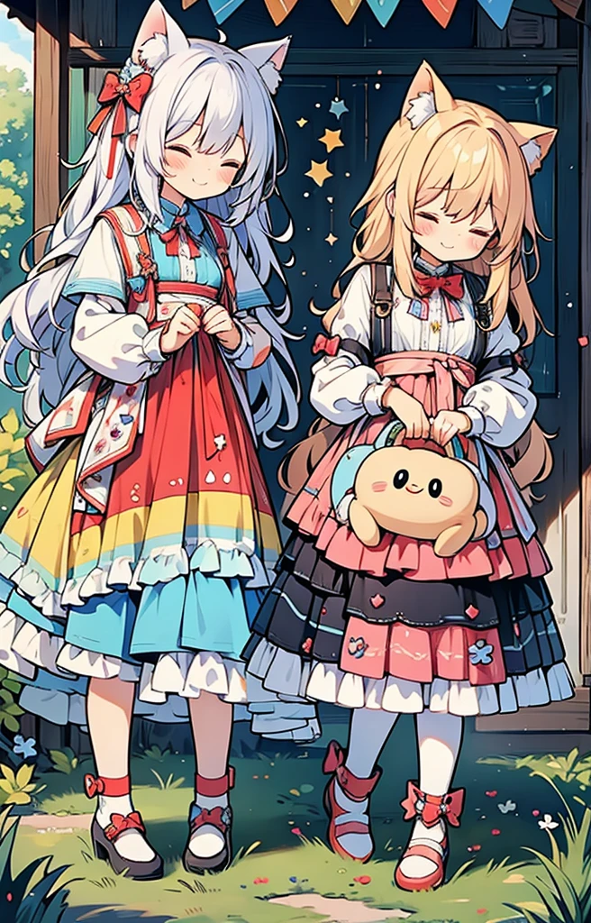 Cute Chibi Smile Cat Ears Sleeping Face Alice Rainbow Design