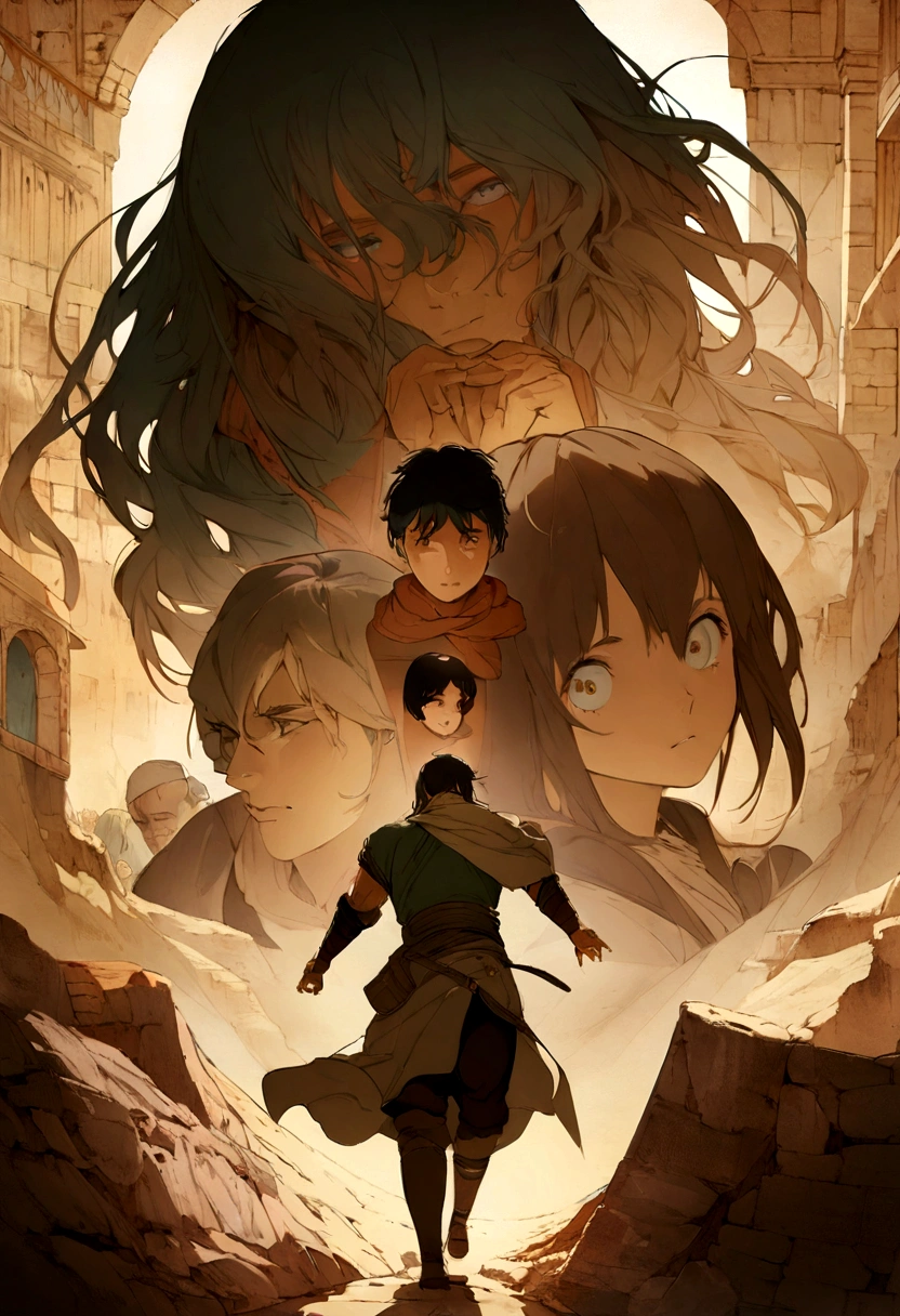 Create an image depicting early Christian believers in Jerusalem facing persecution. The scene should be set in ancient Jerusalem, with Roman soldiers or authorities harassing and arresting Christians. The Christians, diverse in age and gender, are shown with expressions of fear, determination, and faith. Some are being dragged away, while others are praying or comforting each other. The background includes ancient buildings and narrow streets typical of Jerusalem during the first century.".| Dark background|anime style| key visual| intricate detail| highly detailed| breathtaking| vibrant| panoramic| cinematic| Carne Griffiths| Conrad Roset| ghibli,digital artwork by Beksinski,art_booster,DonMM1y4XL,DOUBLE EXPOSURE,veropeso,veropa,art by Jim Mahfood, Enki Bilal, hyper detailed