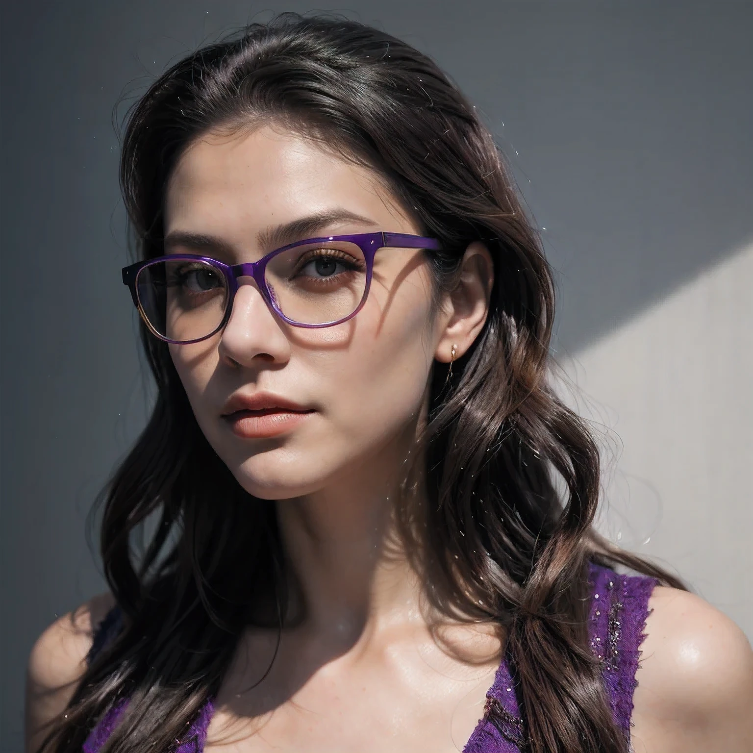 Purple Powder Queen, wear glasses