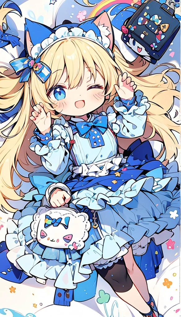 Cute Chibi Smile Cat Ears Sleeping Face Alice Rainbow Design