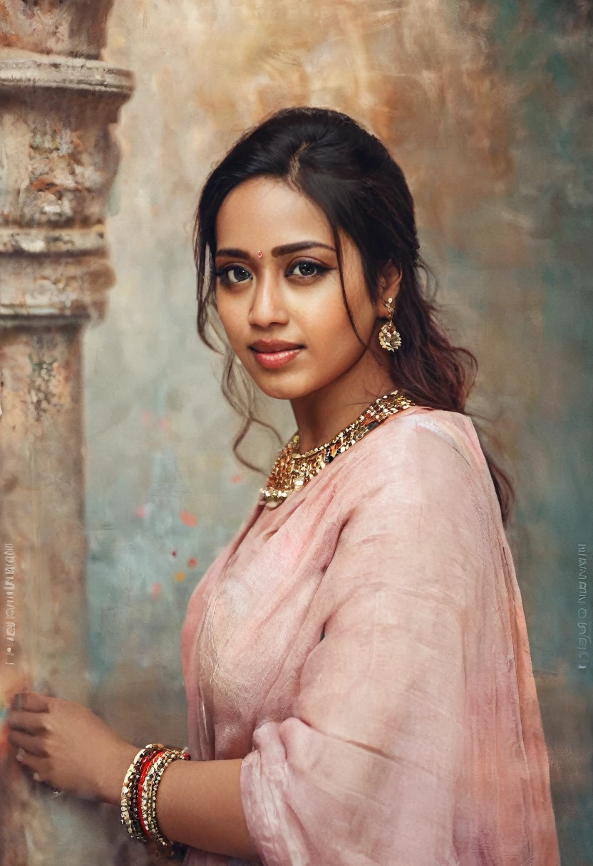 NivethaPethuraj, [ (art by Oleg Oprisco:1.3) |art by Florian Nicolle], portrait,close up of a Selfish Female, Historian, masterpiece, shallow depth of field, Low Contrast, ultra high res,  